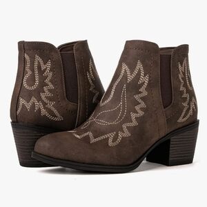 GLOBALWIN Vegan Cowgirl Boots Western Short Ankle Pull On BROWN 10
